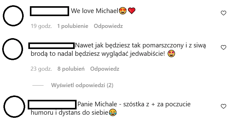 Komentarze na profilu Michała Wiśniewskiego na IG @m_wisniewski1972/