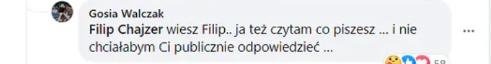 Małgorzata Walczak w wymownym komentarzu odpiera atak Chajzera Małgorzata Walczak w wymownym komentarzu odpiera atak Chajzera
