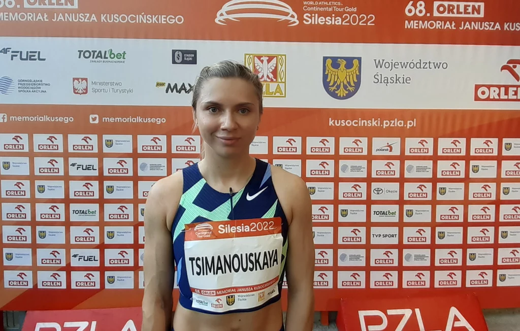 Kryscina Siarhiejeuna Cimanouska podczas Memoriału Kusocińskiego na Stadionie Śląskim Kryscina Siarhiejeuna Cimanouska podczas Memoriału Kusocińskiego na Stadionie Śląskim