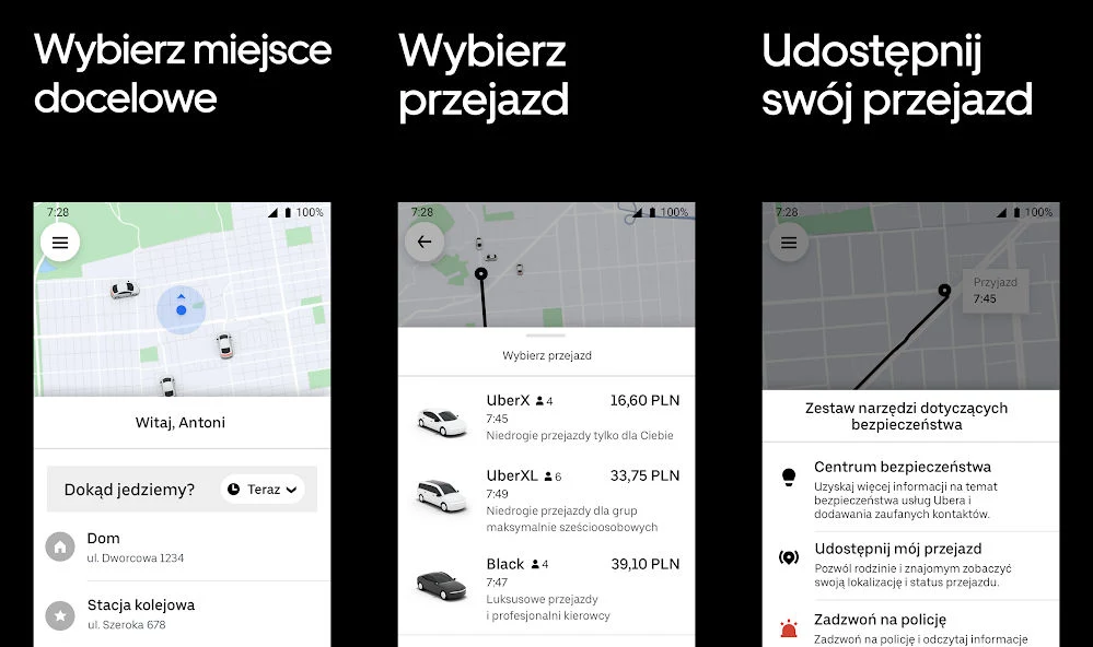 Aplikacja do zamawiania przejazdów Uber