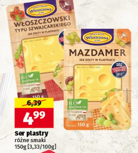 Włoszczowa Ser żółty w plastrach mazdamer 150 g