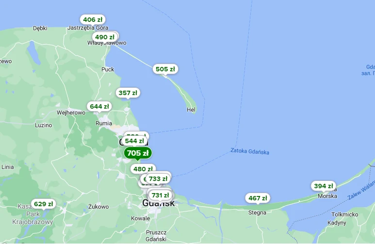 Ceny nad Bałtykiem za dobę dla czteroosobowej rodziny podczas długiego weekendu czerwcowego; źródło: Trivago Ceny nad Bałtykiem za dobę dla czteroosobowej rodziny podczas długiego weekendu czerwcowego; źródło: Trivago