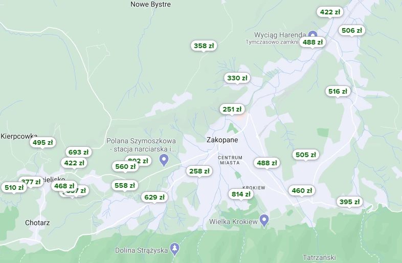 Ceny pod Tatrami za dobę dla czteroosobowej rodziny podczas długiego weekendu czerwcowego; źródło: Trivago Ceny pod Tatrami za dobę dla czteroosobowej rodziny podczas długiego weekendu czerwcowego; źródło: Trivago