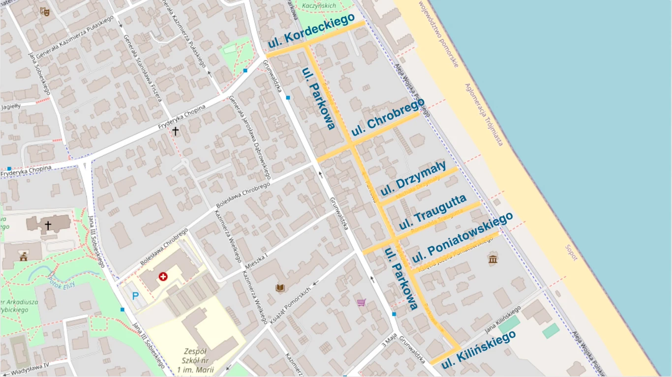 Zaznaczone wyremontowane w ramach inwestycji ulice. To one od teraz będą stanowić woonerf