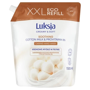 Luksja Creamy & Soft Kremowe mydło w płynie łagodzące mleczko bawełniane i prowitamina B5 1500 ml - 0