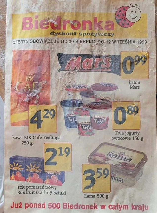 Gazetka z Biedronki z 1999 roku