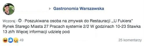 Ogłoszenie o pracę z 2019 roku w restauracji Magdy Gessler - U Fukiera Ogłoszenie o pracę z 2019 roku w restauracji Magdy Gessler - U Fukiera