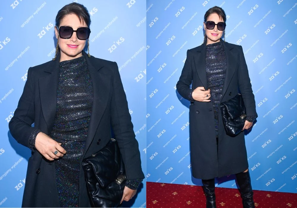 Laura Samojłowicz w płaszczu i kozakach na czerwcowej gali ZAiKS-u