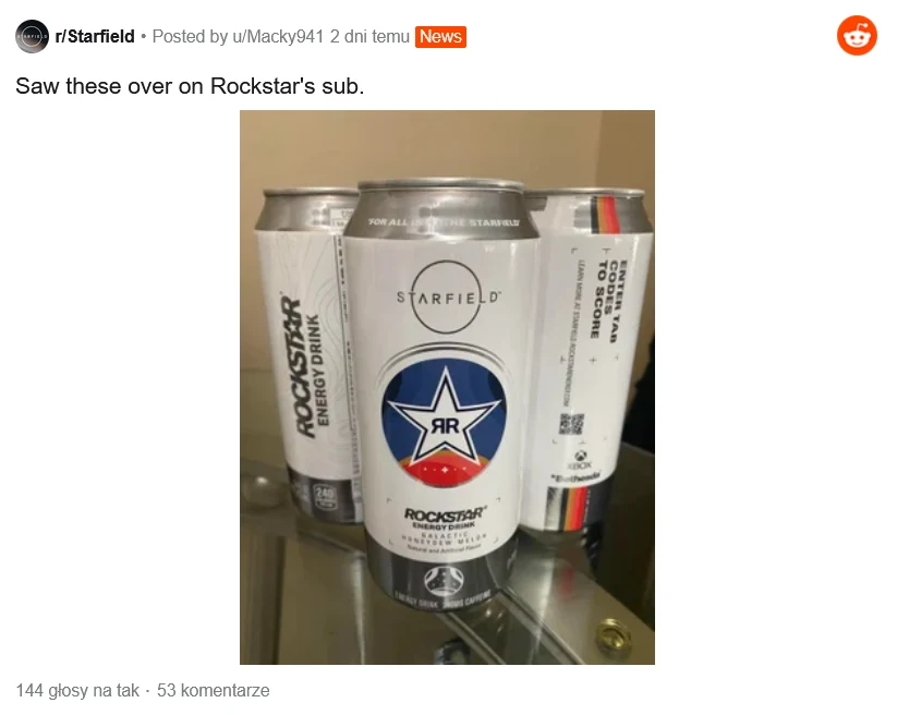 Zdjęcie puszek z napojami Rockstar Energy Drink zamieszczone w serwisie Reddit.com przez użytkownika @Macky941