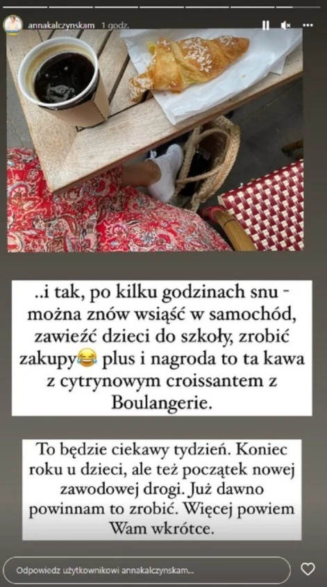 Anna Kalczyńska ogłasza, że podejmuje nową pracę