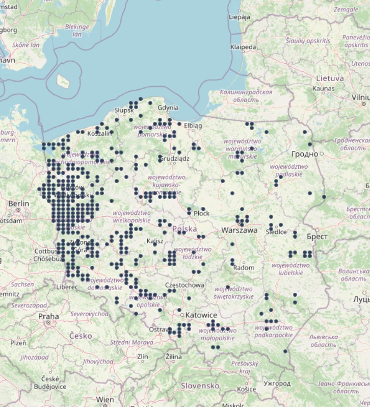 Szopy zaobserwowano już praktycznie w całej Polsce. Najwięcej osobników jest na zachodzie kraju