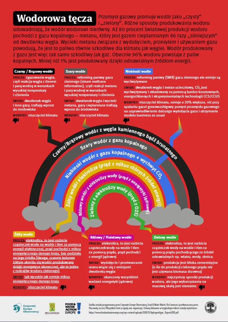 Wodorowa tęcza - Infografika, Źródło: Raport “The hydrogen hype" (2020)