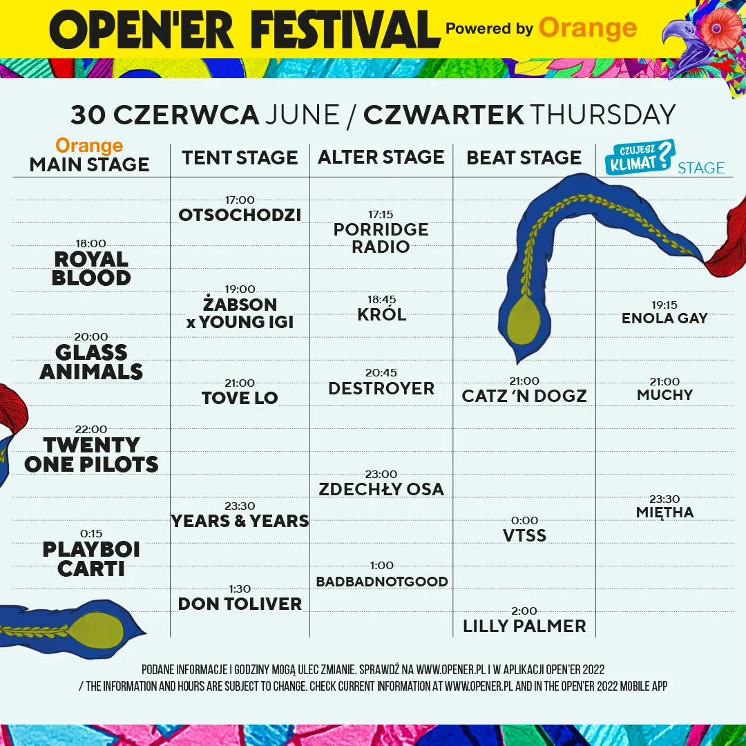 Koncerty na Open'er Festival 2022 30 czerwca