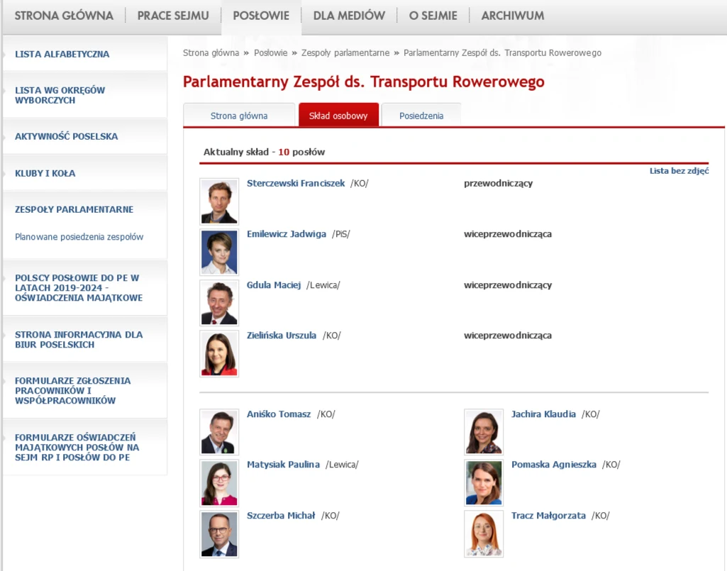 Skład Parlamentarnego Zespołu ds. Transportu Rowerowego Skład Parlamentarnego Zespołu ds. Transportu Rowerowego