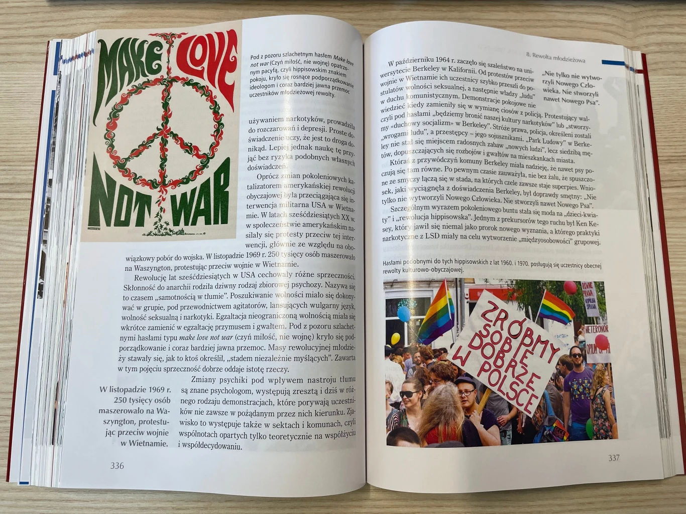Podręcznik do "Historii i teraźniejszości". Podrozdział traktujący o "rewolcie młodzieżowej"