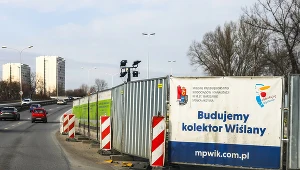Warszawa, utrudnienia w związku z budową kolektora Wiślanego, zdjęcie z lutego 2022 roku