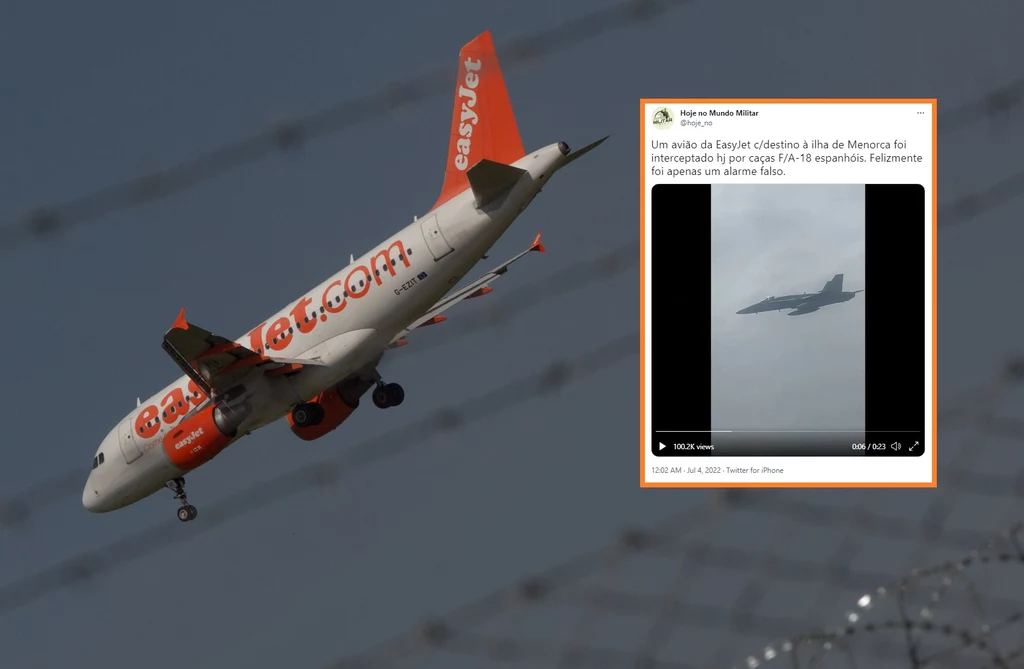 Jeden z pasażerów wywołał alarm bombowy w samolocie easyJet lecącym na Minorkę. Poderwano myśliwiec F-18 Jeden z pasażerów wywołał alarm bombowy w samolocie easyJet lecącym na Minorkę. Poderwano myśliwiec F-18