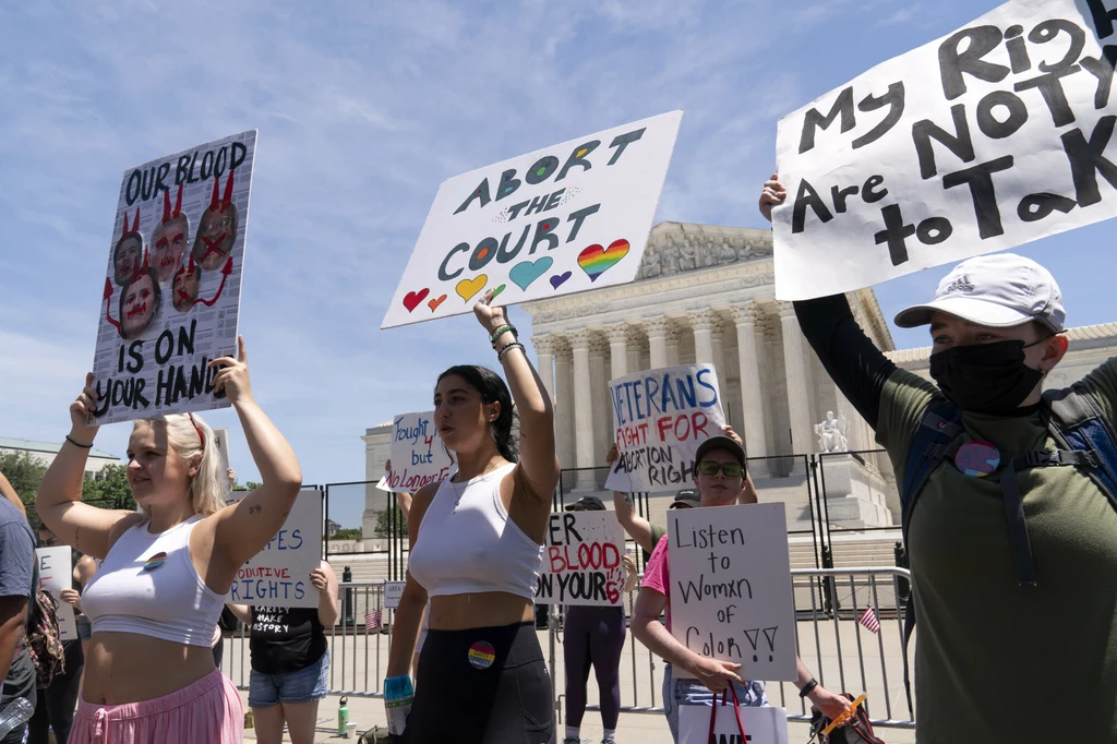 Działacze na rzecz aborcji protestujący przed Sądem Najwyższym w Waszyngtonie Działacze na rzecz aborcji protestujący przed Sądem Najwyższym w Waszyngtonie