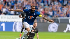 Mikael Ishak z golem w meczu Lech Poznań - Karabach Agdam
