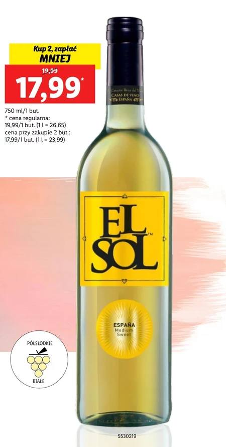 El Sol España Wino białe półsłodkie hiszpańskie 750 ml
