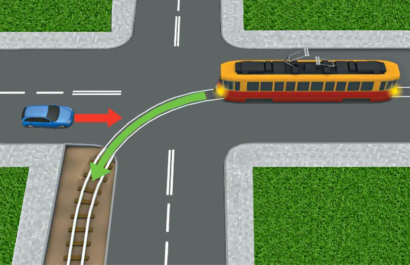 Zasady określający pierwszeństwo tramwaju przed samochodem, bywają skomplikowane Zasady określający pierwszeństwo tramwaju przed samochodem, bywają skomplikowane