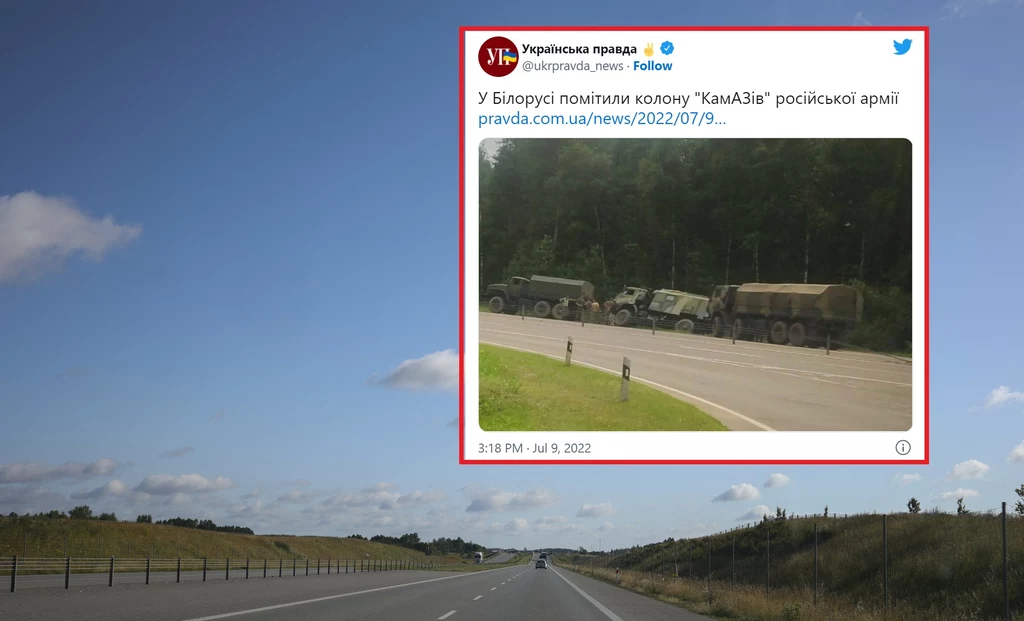 Pojazdy zauważono na białoruskiej autostradzie Pojazdy zauważono na białoruskiej autostradzie