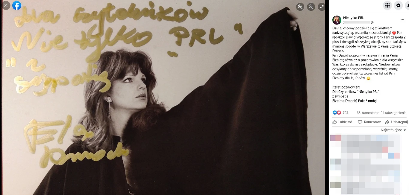 Elżbieta Dmoch pozdrowiła fanów profilu "Nie tylko PRL" Elżbieta Dmoch pozdrowiła fanów profilu "Nie tylko PRL"