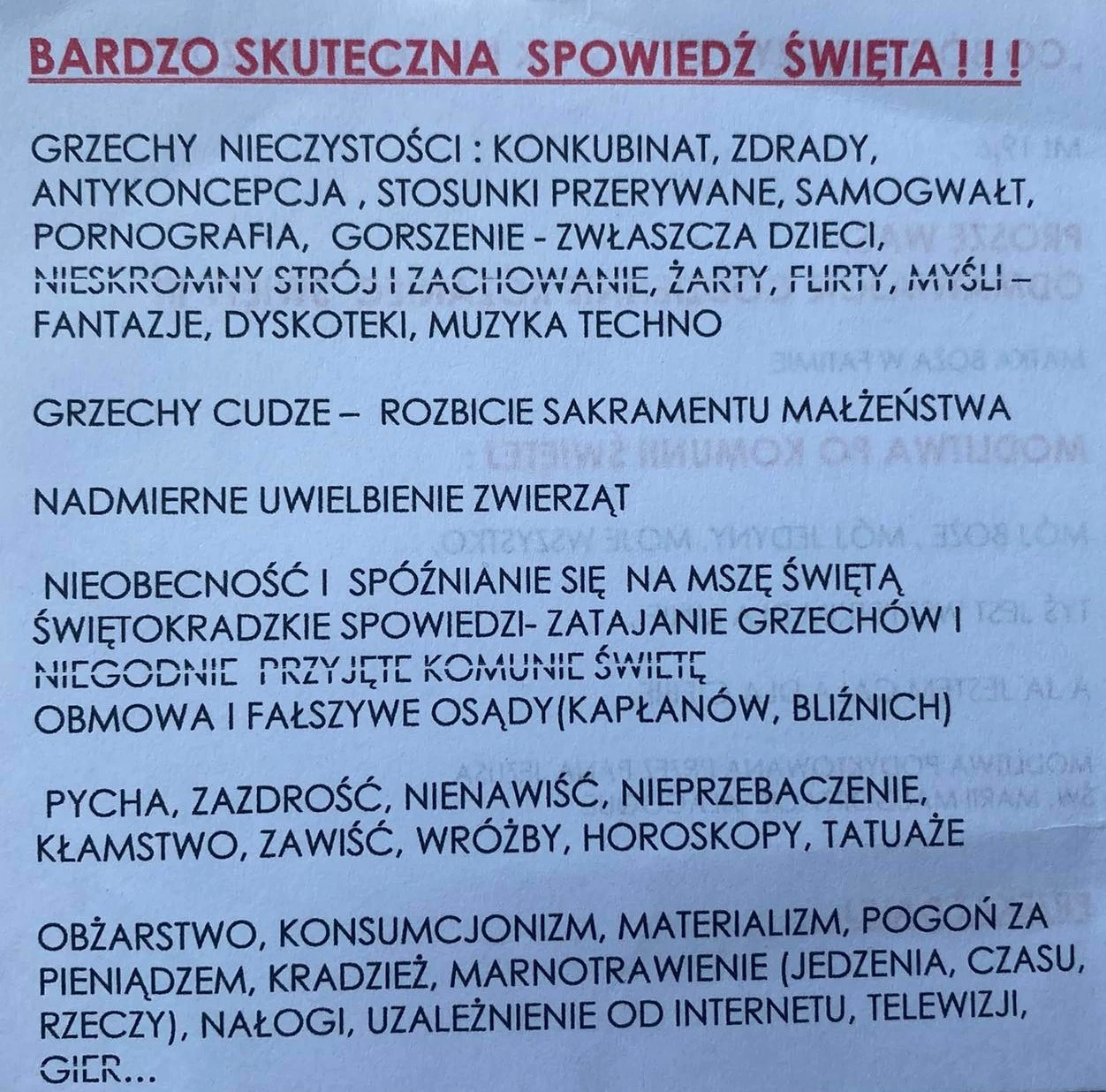 Lista grzechów znaleziona w kościele w Krakowie