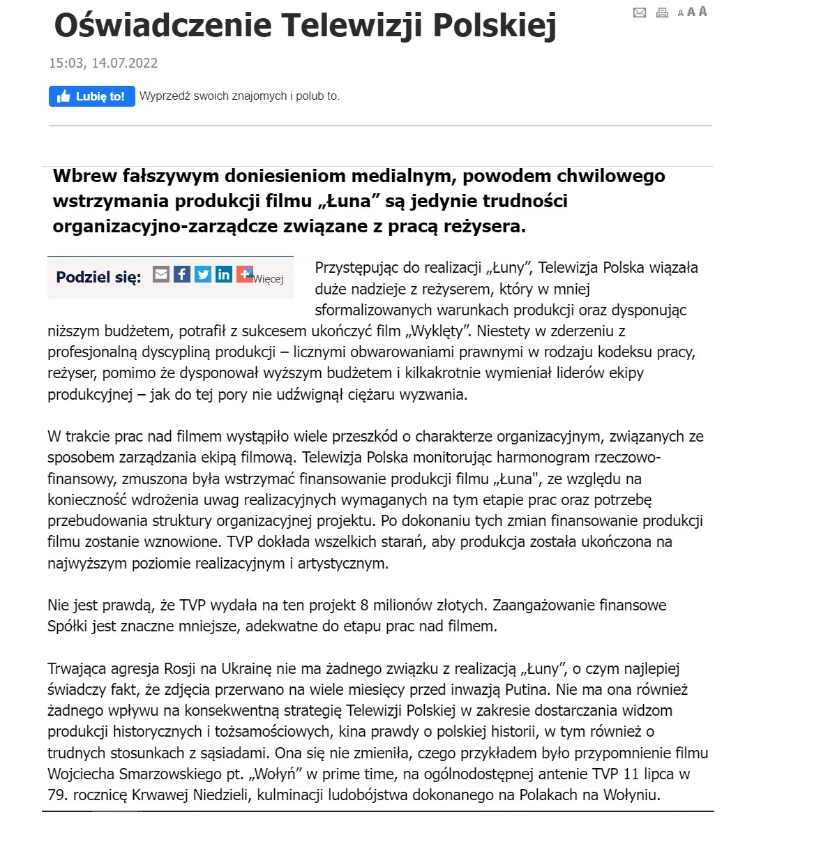 Oświadczenie TVP /https://centruminformacji.tvp.pl/ Oświadczenie TVP /https://centruminformacji.tvp.pl/