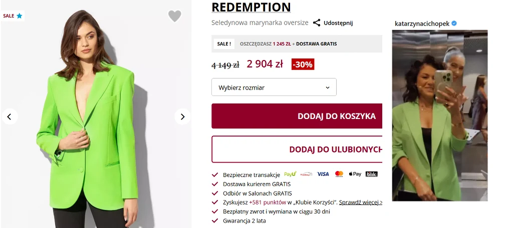 Katarzyna Cichopek na IG @katarzynacichopek/ pozuje w drogiej marynarce dostępnej na stronie Moliera2