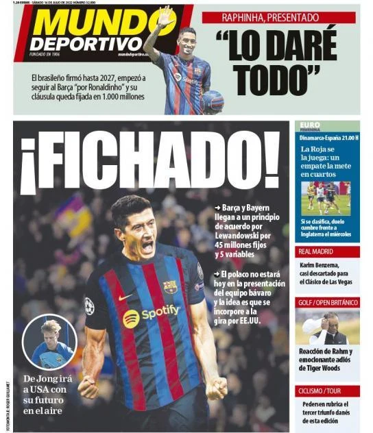 Okładka sobotniego wydania "Mundo Deportivo"