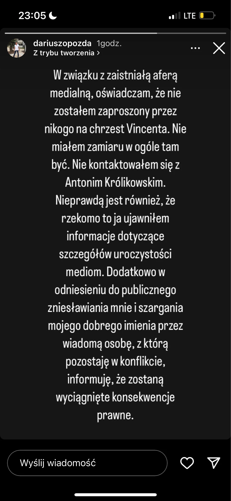 Dariusz Opozda opublikował oświadczenie Dariusz Opozda opublikował oświadczenie