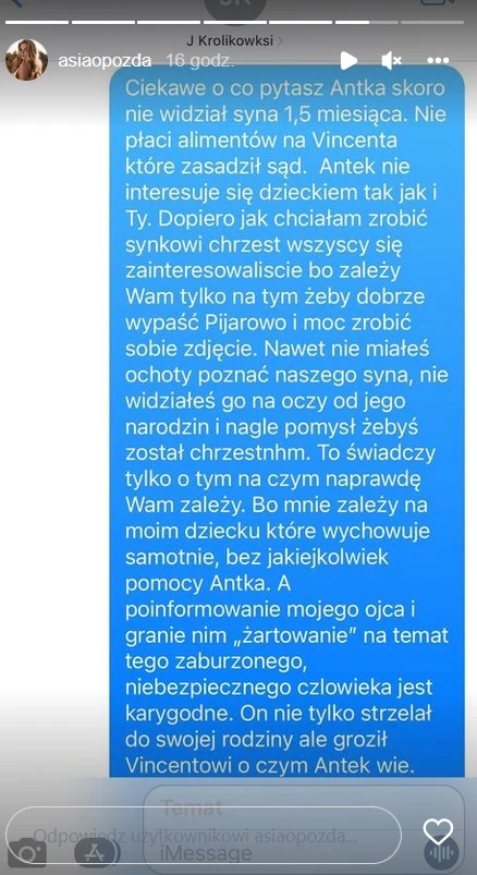 Opozda zamieściła screeny smsó-w do Jana Królikowskiego