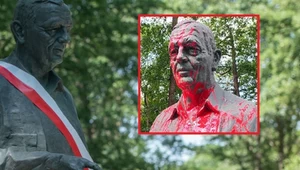 Pomnik Jana Szyszki w Jarocinie oblany czerwoną farbą , fot. Łukasz Gdak/East News/ FB/KochamJarocin
