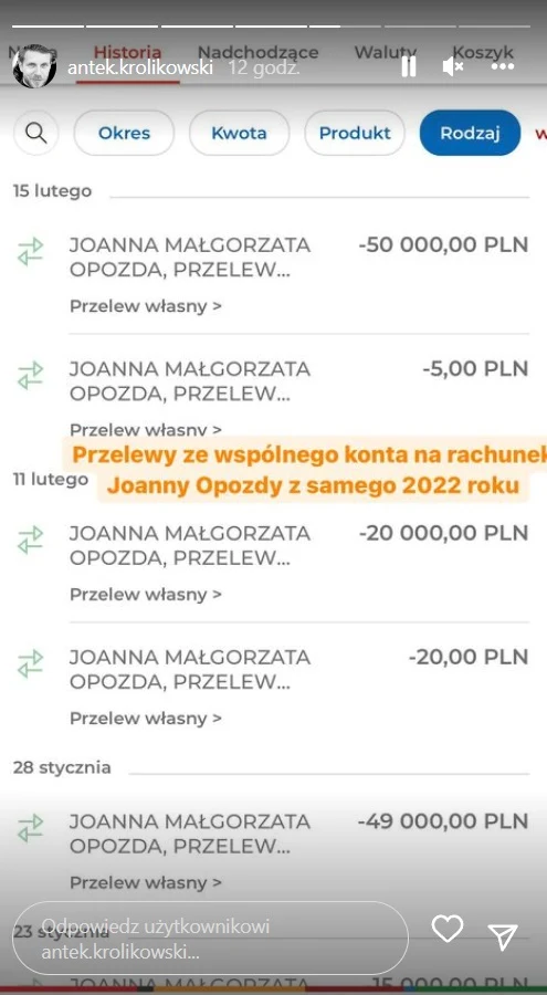 Antoni Królikowski upublicznia przelewy!