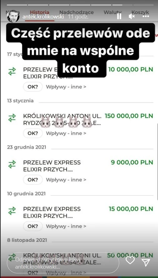 Antoni Królikowski upublicznia przelewy!