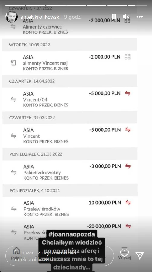 Antoni Królikowski upublicznia przelewy!