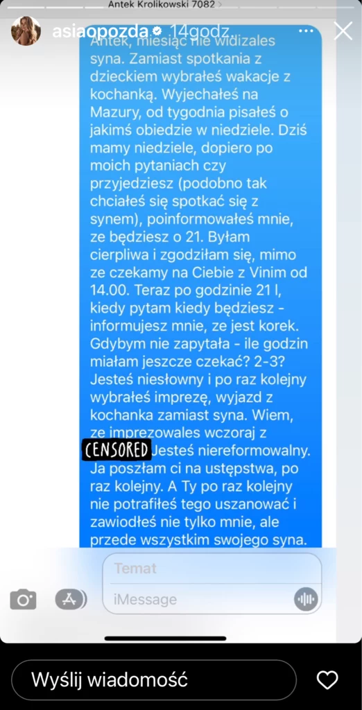 Joanna Opozda opublikowała screeny prywatnych rozmów z mężem
