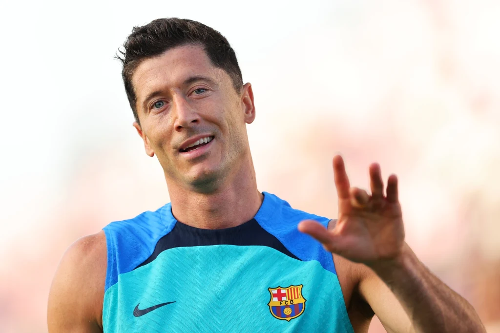 Robert Lewandowski na treningu FC Barcelona Robert Lewandowski na treningu FC Barcelona