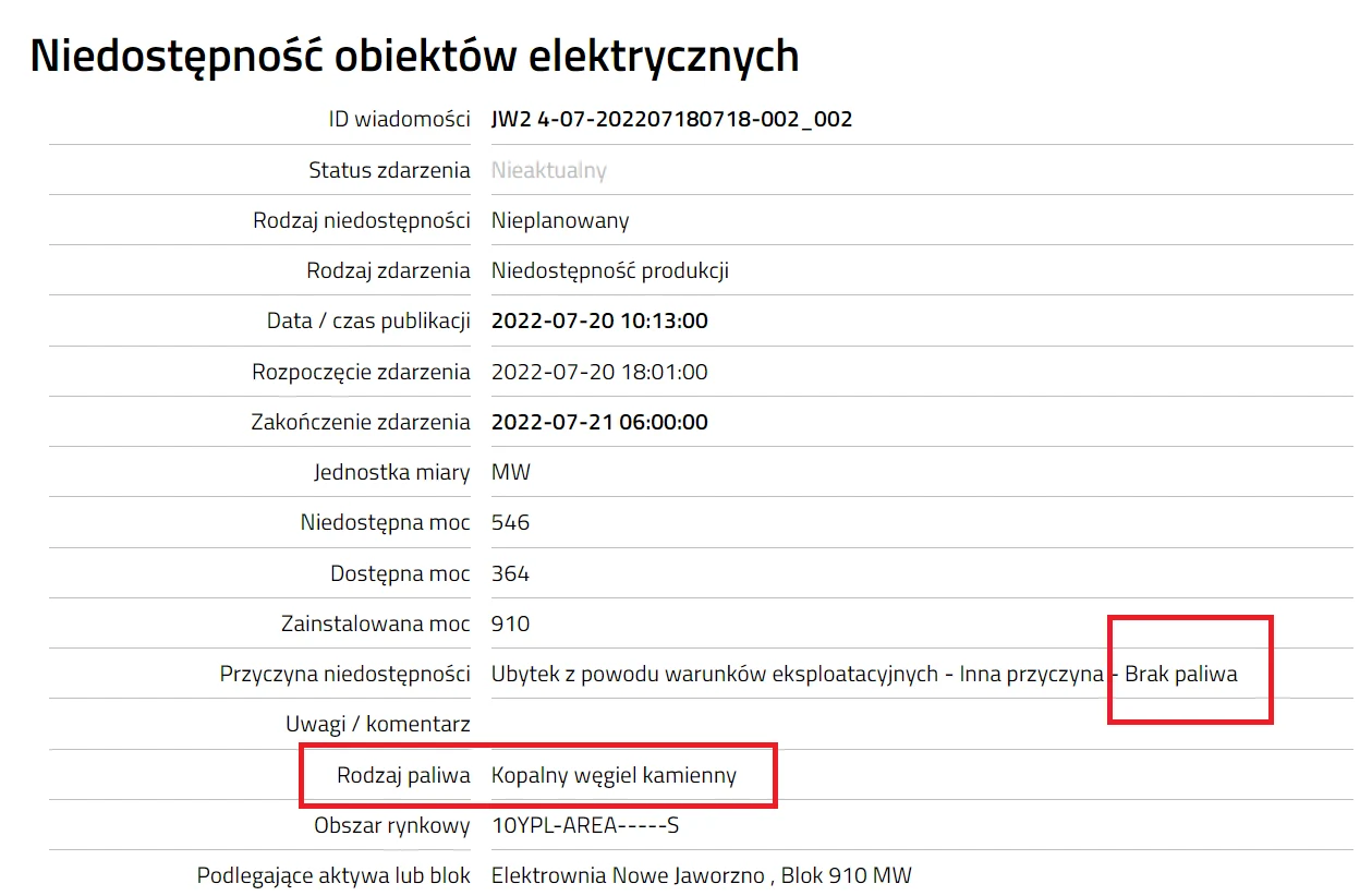 Komunikat na stronie remit.tauron.pl