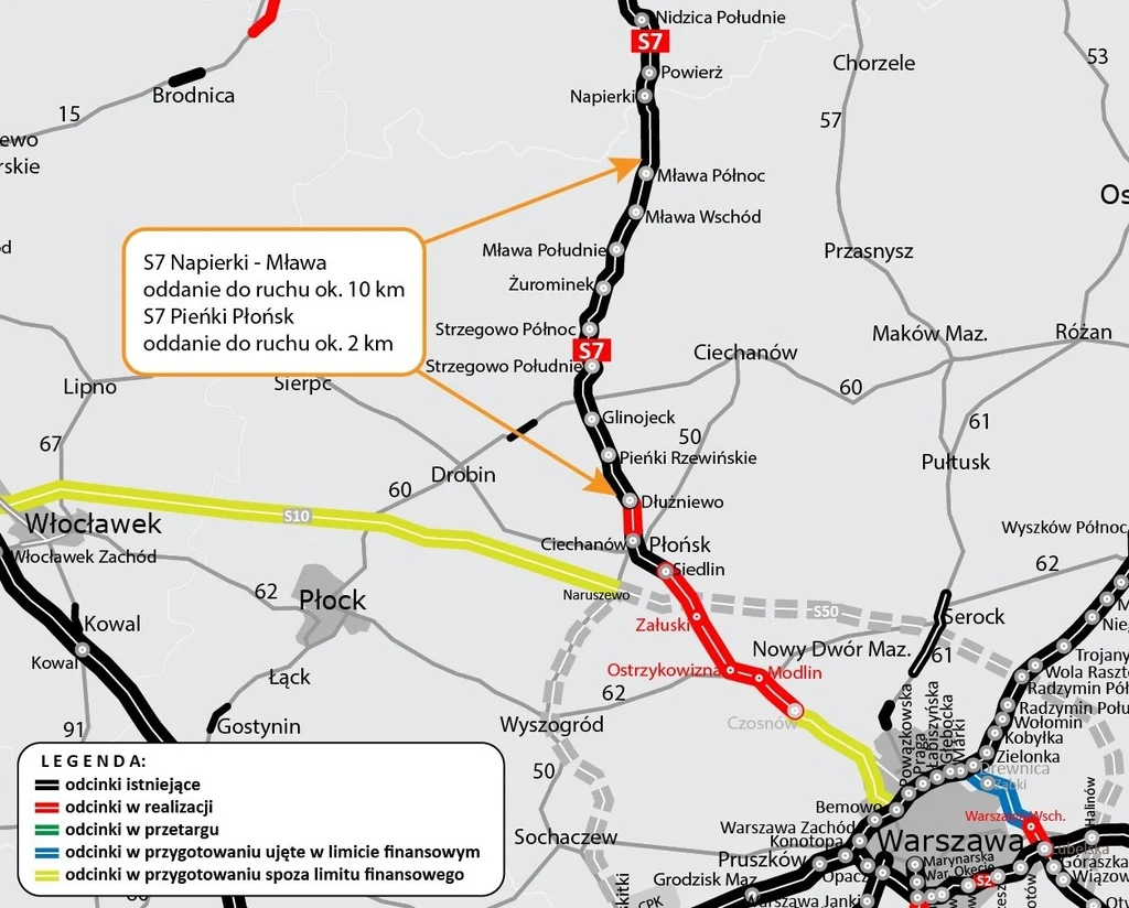 W minionym tygodniu drogowcy udostępnili kolejne fragmenty drogi S7.
