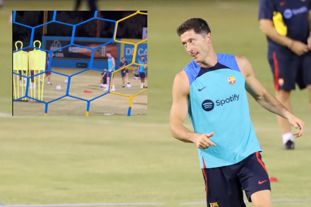 Robert Lewandowski na treningu FC Barcelona Robert Lewandowski na treningu FC Barcelona