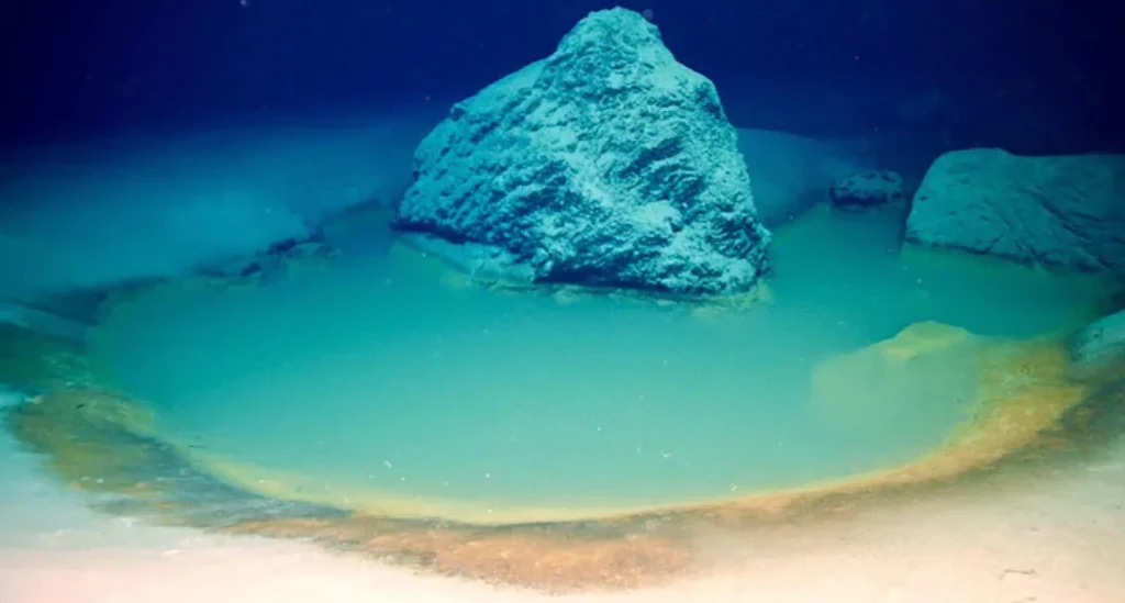 Kadr z filmu przedstawia basen solankowy, znajdujący się na dnie Morza Czerwonego