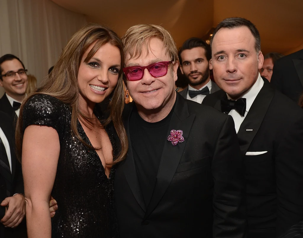 Britney Spears i Elton John w 2013 r. Z prawej mąż Eltona - David Furnish