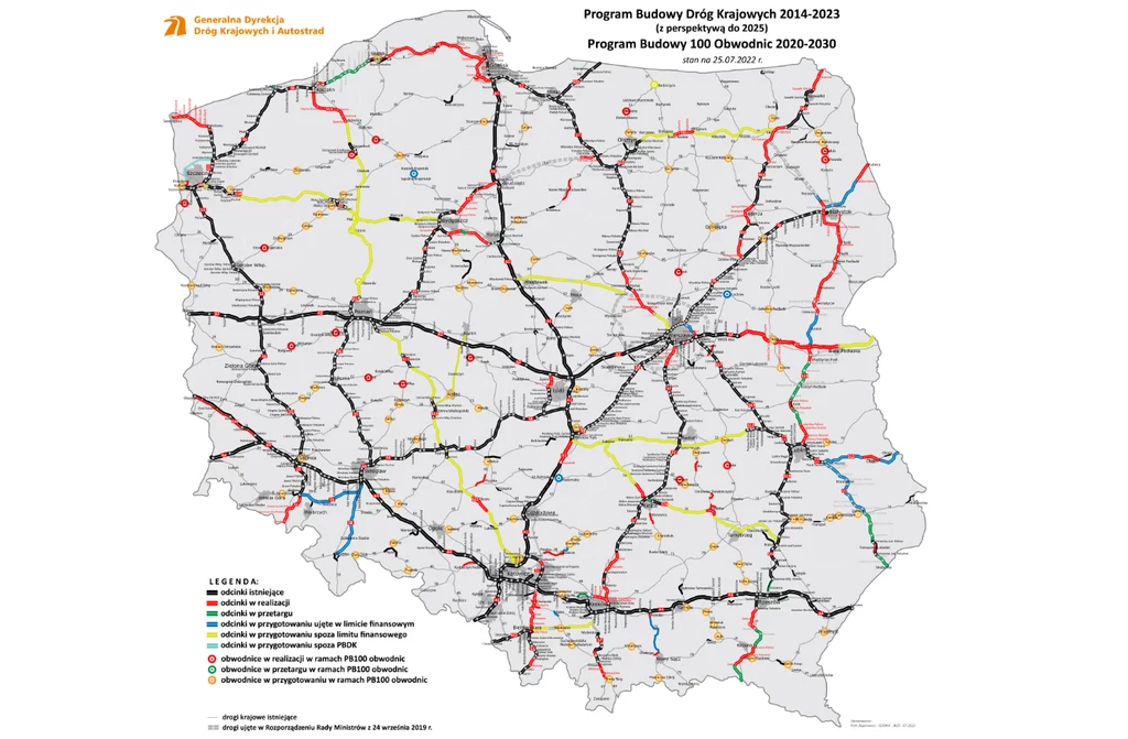 Mapa budowy dróg w Polsce 2022