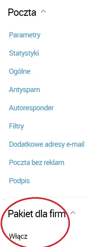 Strona wizytówkowa - jak włączyć Interia Pakiet dla Firm w darmowej poczcie Interia
