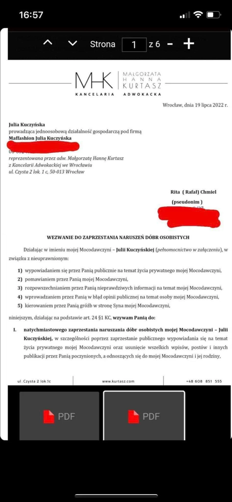 Rafalala pokazał pismo od Maffashion Rafalala pokazał pismo od Maffashion