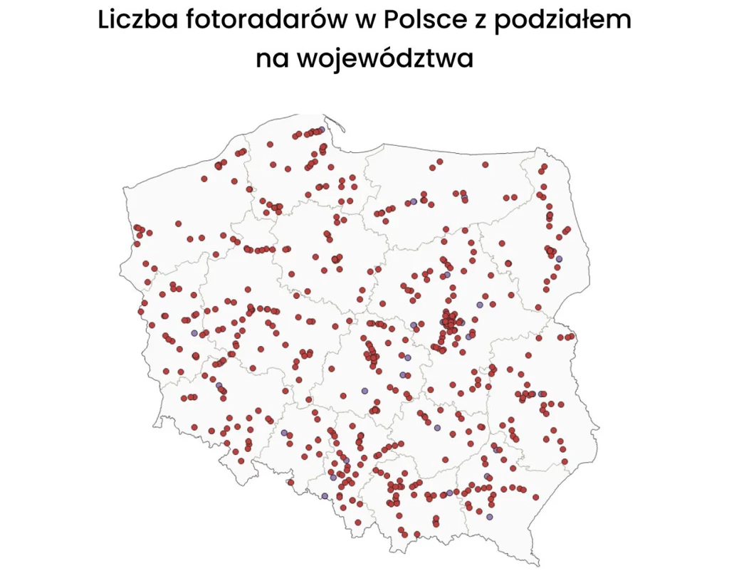 Fotoradary w Polsce w podziale na wójewództwa / fot. Yanosik