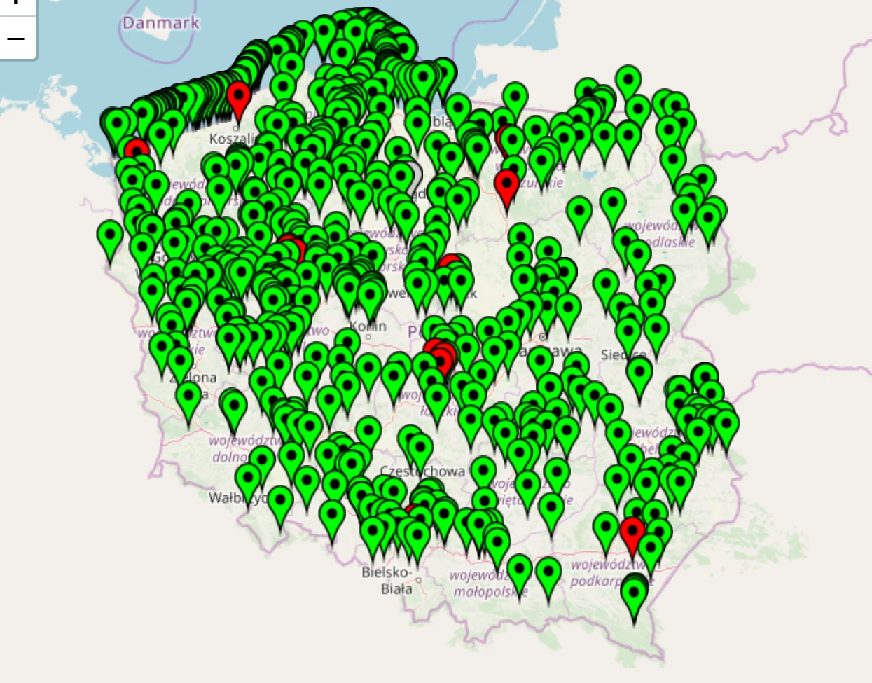 Mapa zamkniętych kąpielisk w Polsce, stan na 29.07.2022 Mapa zamkniętych kąpielisk w Polsce, stan na 29.07.2022