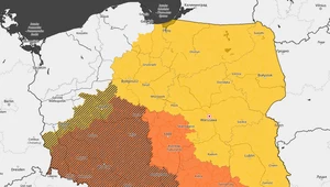 Kolor żółty to ostrzeżenia I stopnia; groźniejsze zjawiska wystąpią na obszarach objętych alertem II stopnia - kolor pomarańczowy; źródło IMGW